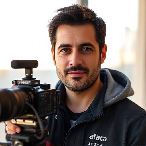 Foto de Javier Pérez, Director de Producción de Ítaca Studios, mirando a la cámara con profesionalidad.