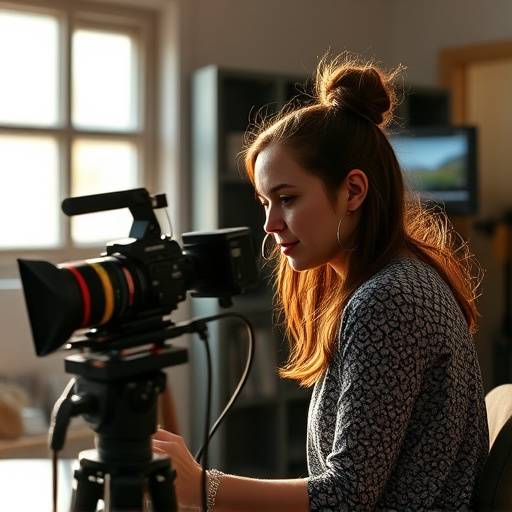Foto de María Toledo, Editora de Video Senior de Ítaca Studios, trabajando en su estación de edición con concentración.